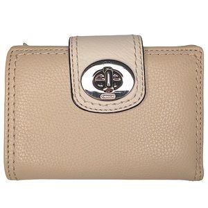 Coach bi-fold wallet tan pebbled leather metallic